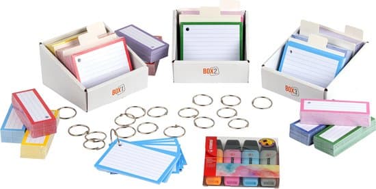 1000 Flashcards schoolpakket met perforatie - 4 stabilo stiften - 20 XL klikringen - 500 A7 en 500 A7 half - 3 genummerde boxjes en 24 tabbladen Duurzaam FSC-gecertificeerd 300 grams karton - afbeelding 1