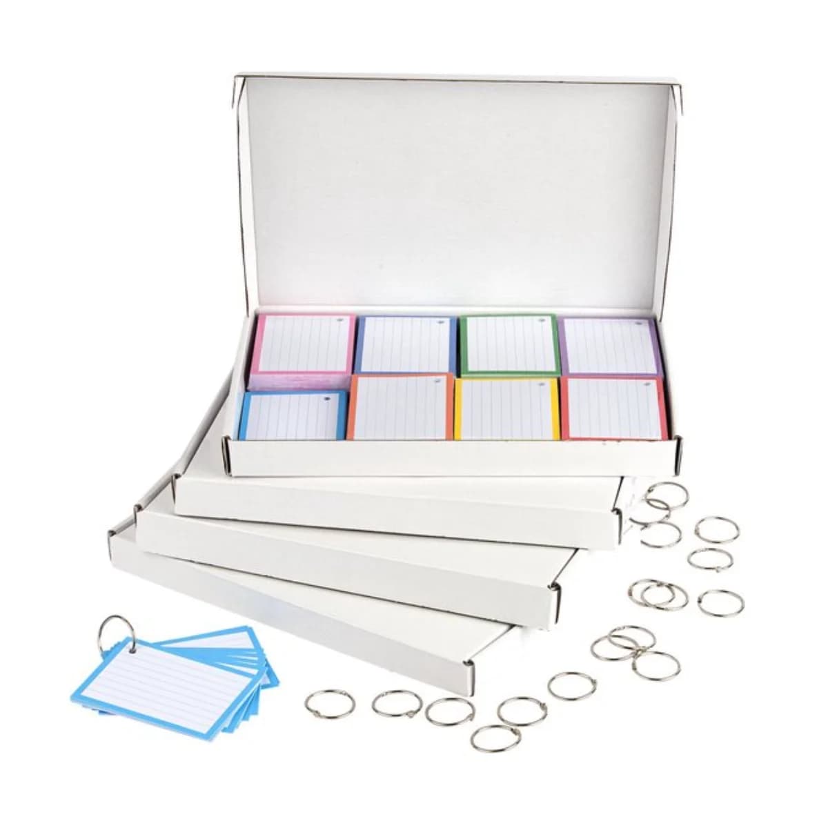 Megapakket 2500 stuks A7 flashcards in 8 kleuren met 50 klikringen